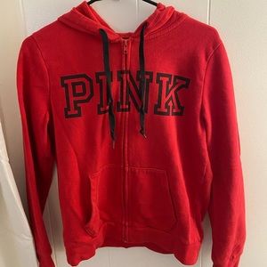 PINK Red Zipper Down Hoodie